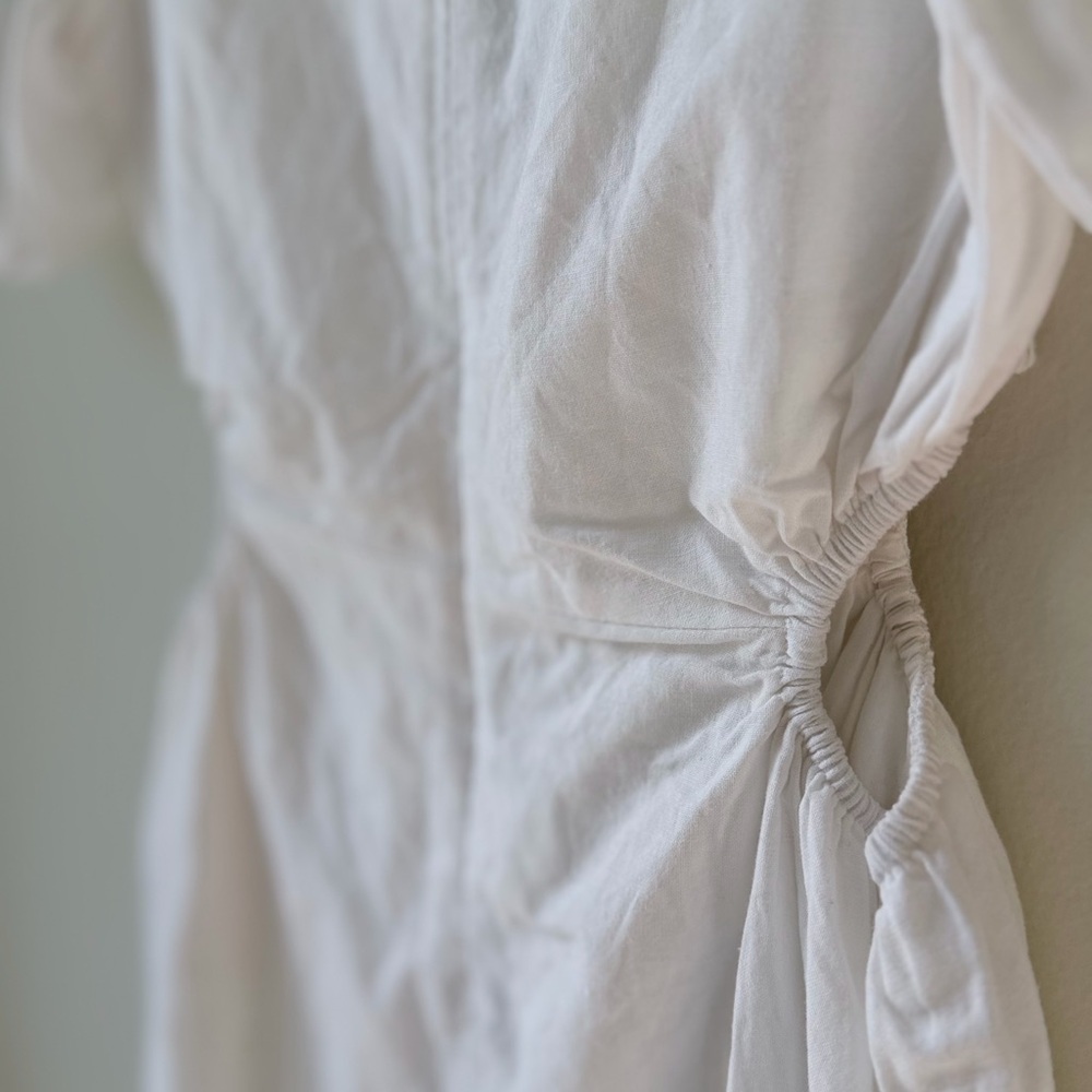 Altar'd State Size Medium White Puff Sleeve Cutout Mini Dress Linen Blend Lined - Picture 11 of 13